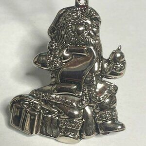 VYTG Santa Christmas List Presents Silver Tone Christmas Tree Ornament 2.5"